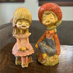 Unique Vintage Pink and Orange Figurines